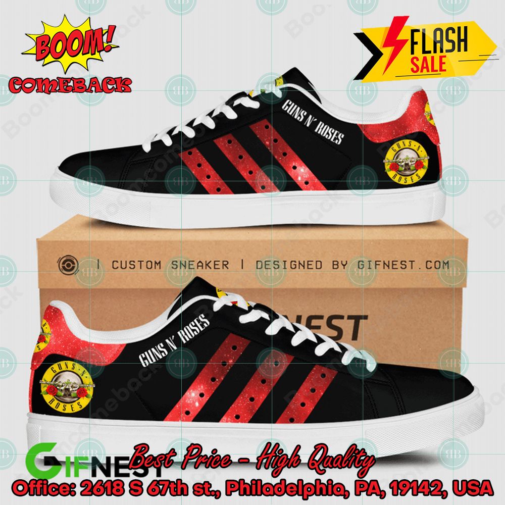 Guns N' Roses Hard Rock Band Red Stripes Style 5 Custom Adidas Stan Smith Shoes
