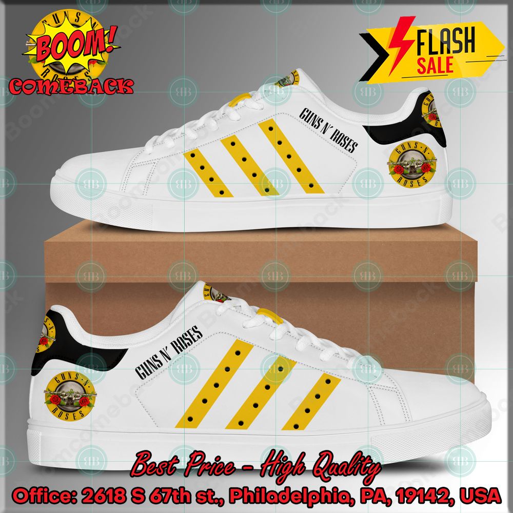 Guns N' Roses Hard Rock Band White Stripes Style 2 Custom Adidas Stan Smith Shoes