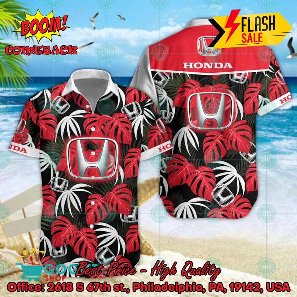Honda Big Logo Tropical Leaves Hawaiian Shirt And Shorts