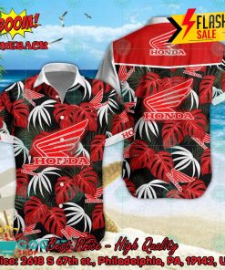 Honda Motorcycle Big Logo Tropical Leaves Hawaiian Shirt And Shorts