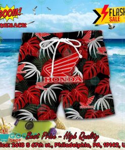 honda motorcycle big logo tropical leaves hawaiian shirt and shorts 2 nyOlT