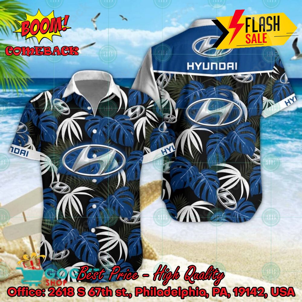 hyundai big logo tropical leaves hawaiian shirt and shorts 1 7WpXh