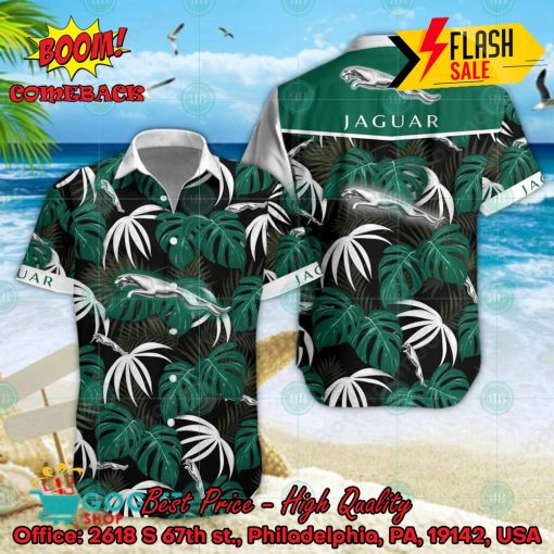 Jaguar Big Logo Tropical Leaves Hawaiian Shirt And Shorts