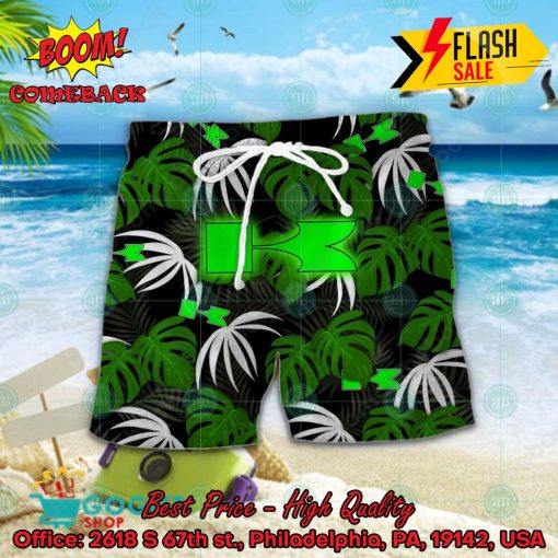 Kawasaki Big Logo Tropical Leaves Hawaiian Shirt And Shorts