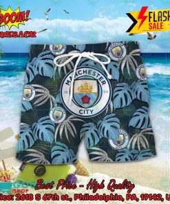 Manchester City FC Big Logo Tropical Leaves Hawaiian Shirt And Shors
