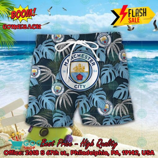 Manchester City FC Big Logo Tropical Leaves Hawaiian Shirt And Shors