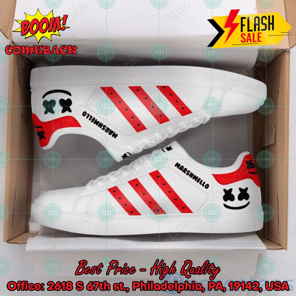 Marshmello Red Stripes Custom Adidas Stan Smith Shoes