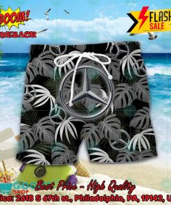 mercedes benz big logo tropical leaves hawaiian shirt and shorts 2 IdStR