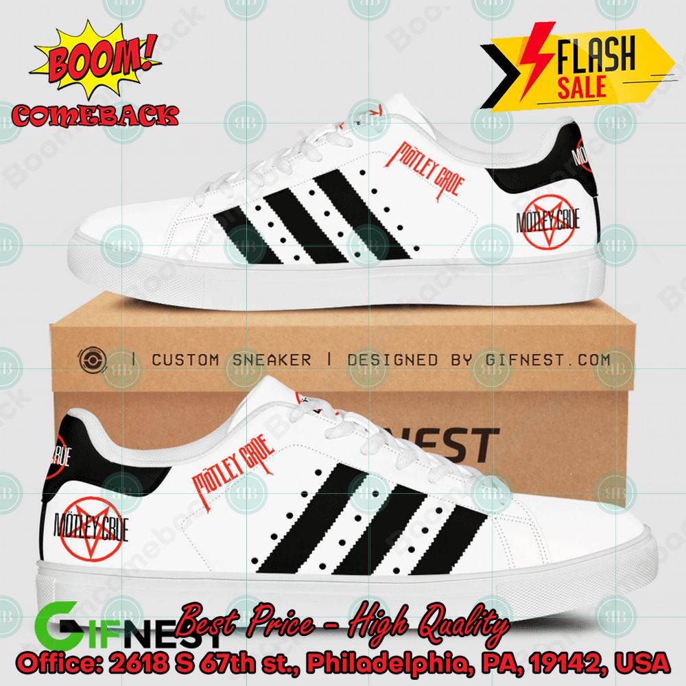 Motley Crue Heavy Metal Band Black And Red Stripes Custom Adidas Stan Smith Shoes