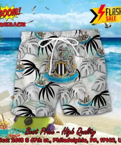 newcastle united fc big logo tropical leaves hawaiian shirt and shors 2 sCdxv