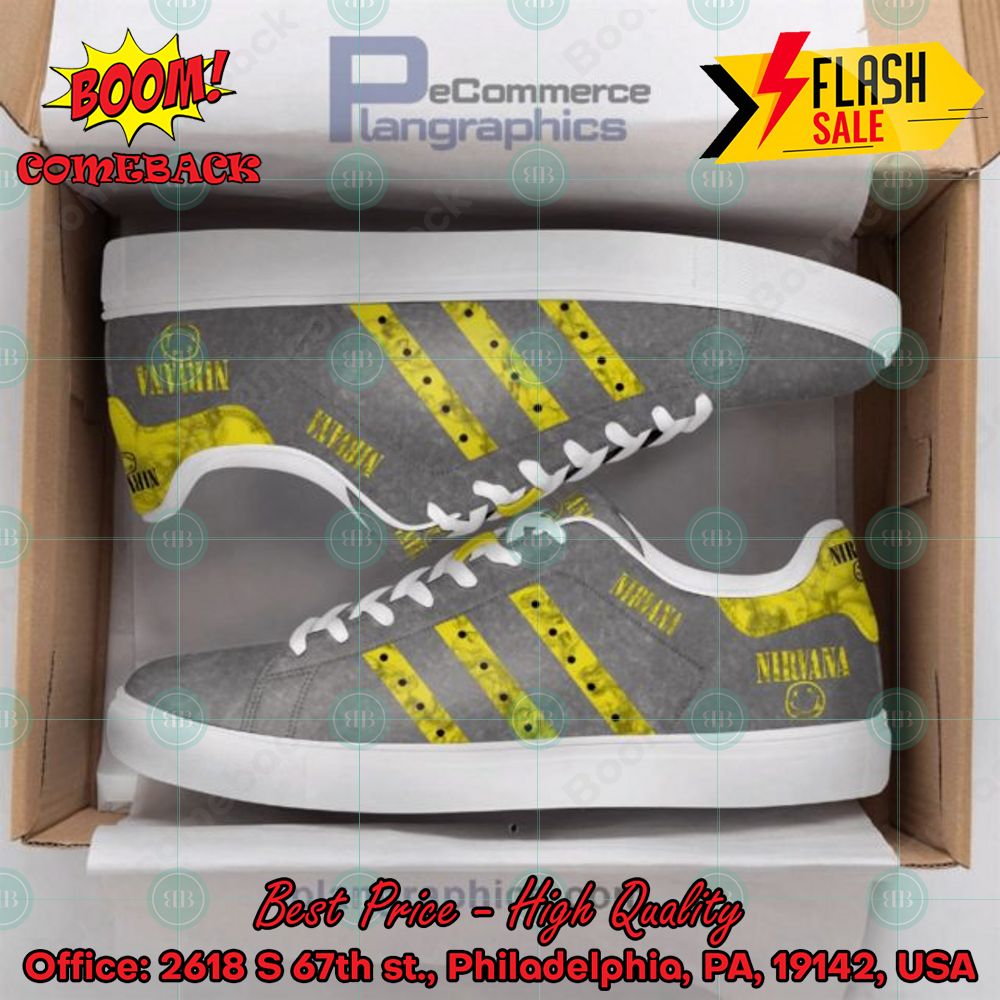 Nirvana Rock Band Yellow Stripes Style 2 Custom Adidas Stan Smith Shoes