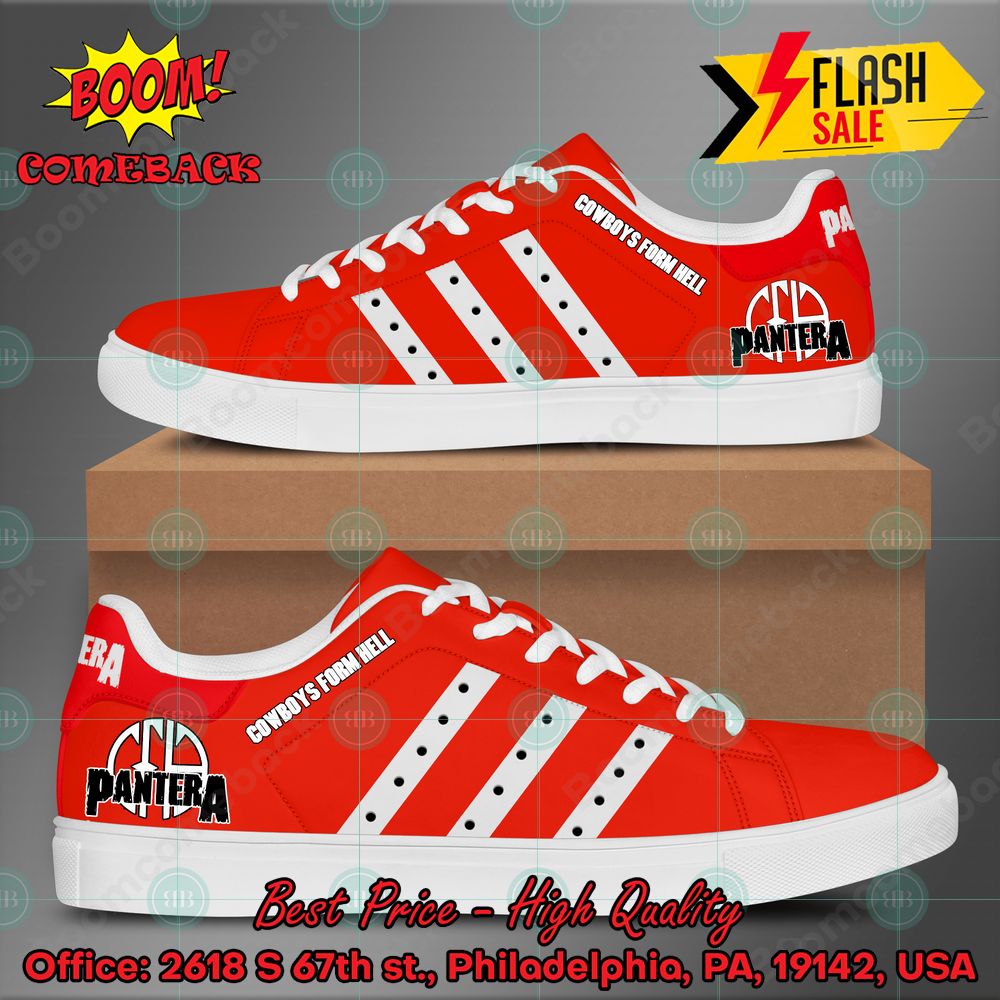 Pantera Heavy Metal Band Cowboys From Hell Album White Stripes Style 1 Custom Adidas Stan Smith Shoes