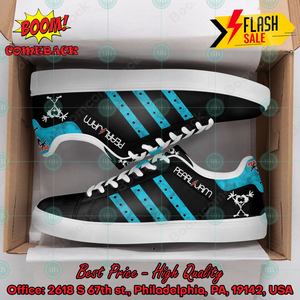 Pearl Jam Rock Band Aqua Blue Stripes Custom Adidas Stan Smith Shoes