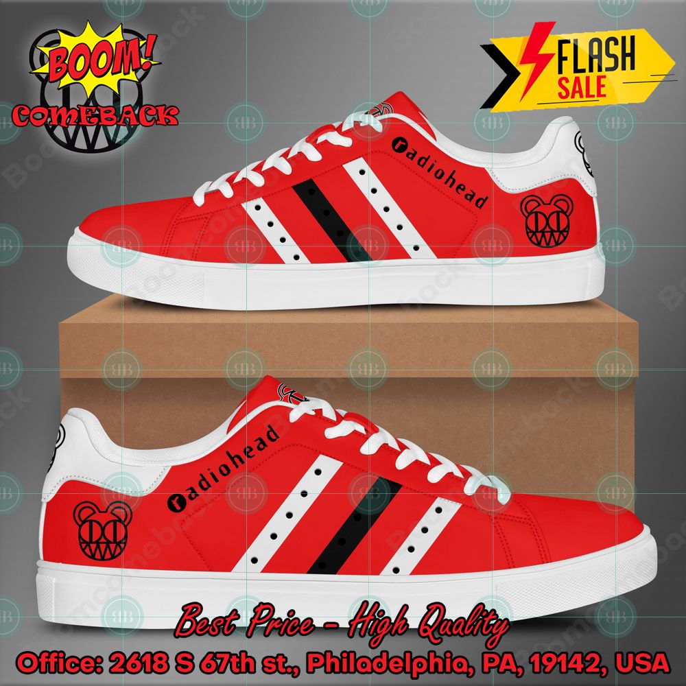 Radiohead Rock Band Red Stripes Style 2 Custom Adidas Stan Smith Shoes
