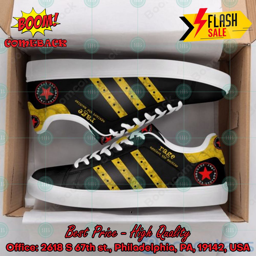 Rage Against the Machine Rock Band Yellow Stripes Custom Adidas Stan Smith Shoes