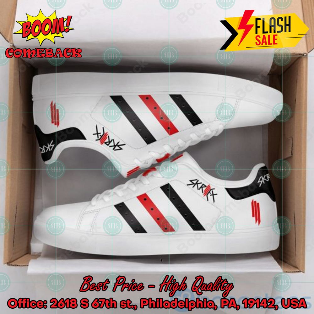 skrillex black and red stripes custom adidas stan smith shoes 1 fdprK