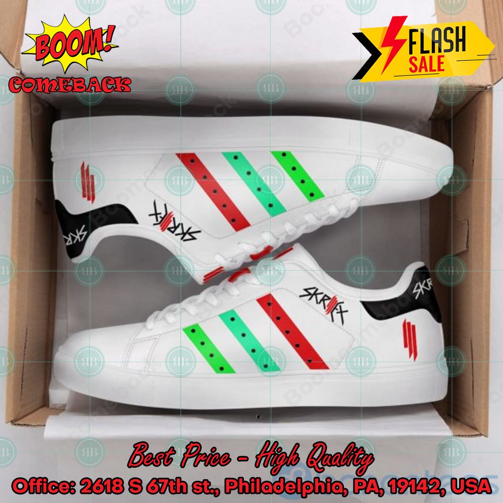 Skrillex Red And Black Stripes Custom Adidas Stan Smith Shoes