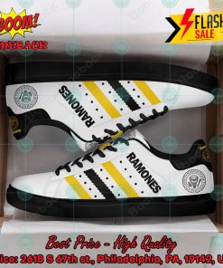 the ramones punk rock band yellow and black stripes custom adidas stan smith shoes 2 Of1Zs