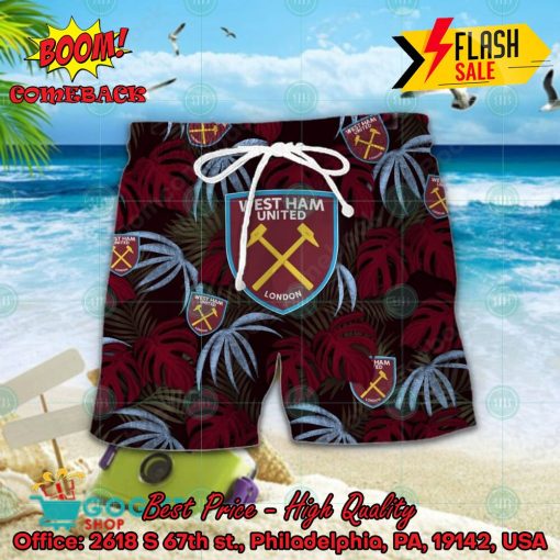 West Ham United FC Big Logo Tropical Leaves Hawaiian Shirt And Shors