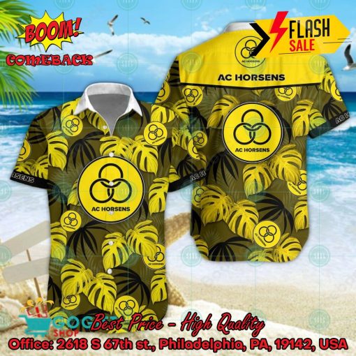 AC Horsens Big Logo Tropical Leaves Hawaiian Shirt And Shorts