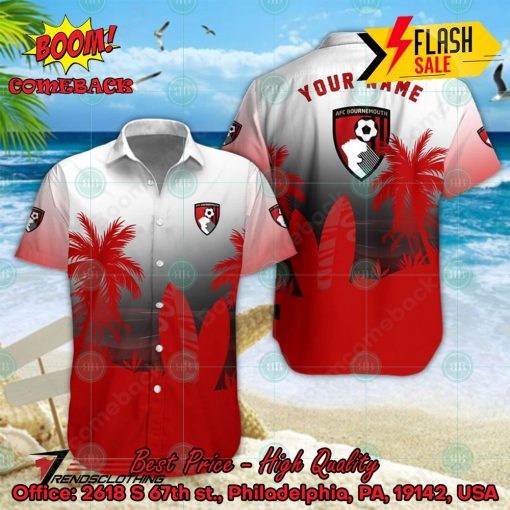 AFC Bournemouth FC Palm Tree Surfboard Personalized Name Button Shirt