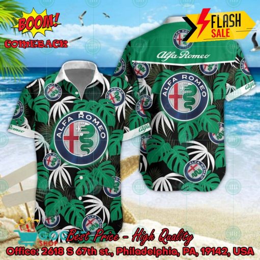 Alfa Romeo Big Logo Tropical Leaves Hawaiian Shirt And Shorts