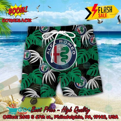 Alfa Romeo Big Logo Tropical Leaves Hawaiian Shirt And Shorts