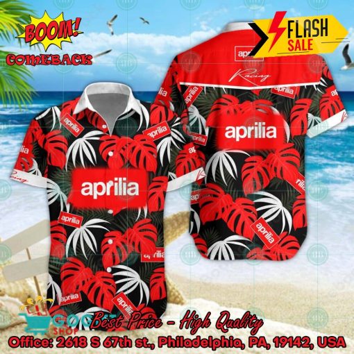 Aprilia Big Logo Tropical Leaves Hawaiian Shirt And Shorts