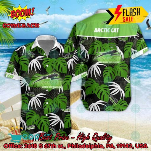 Arctic Cat Big Logo Tropical Leaves Hawaiian Shirt And Shorts