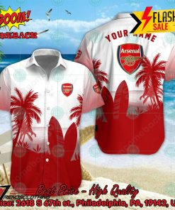 Arsenal FC Palm Tree Surfboard Personalized Name Button Shirt