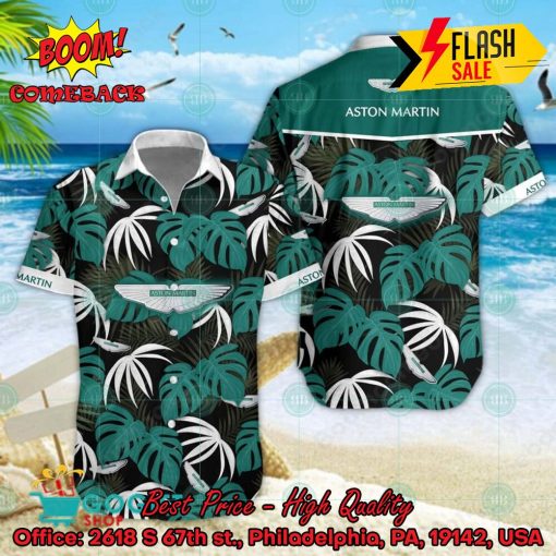 Aston Martin Big Logo Tropical Leaves Hawaiian Shirt And Shorts