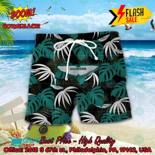 Aston Martin Big Logo Tropical Leaves Hawaiian Shirt And Shorts