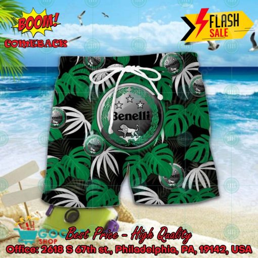 Benelli Big Logo Tropical Leaves Hawaiian Shirt And Shorts