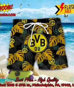 Borussia Dortmund Big Logo Tropical Leaves Hawaiian Shirt And Shorts
