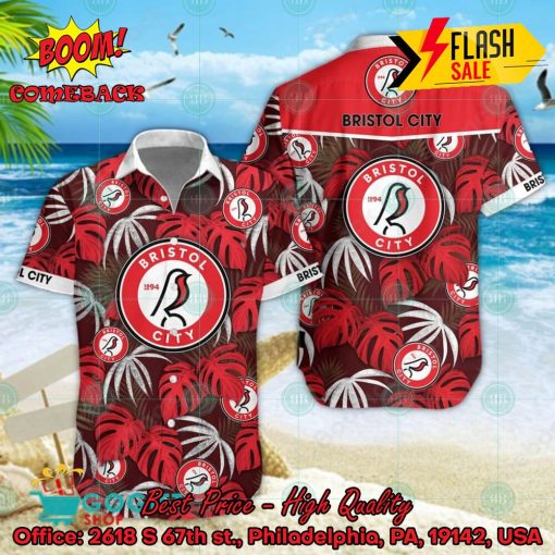 Bristol City FC Big Logo Tropical Leaves Hawaiian Shirt And Shorts