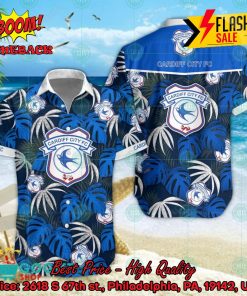 Cardiff City FC Big Logo Tropical Leaves Hawaiian Shirt And Shorts