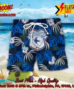 Cardiff City FC Big Logo Tropical Leaves Hawaiian Shirt And Shorts