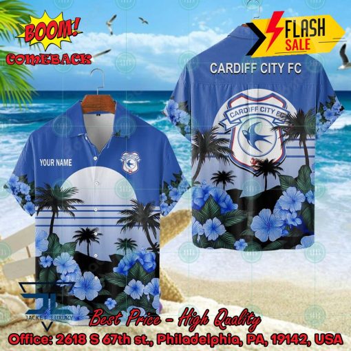 Cardiff City FC Palm Tree Sunset Floral Hawaiian Shirt And Shorts
