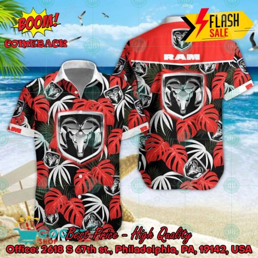 Dodge Ram Big Logo Tropical Leaves Hawaiian Shirt And Shorts