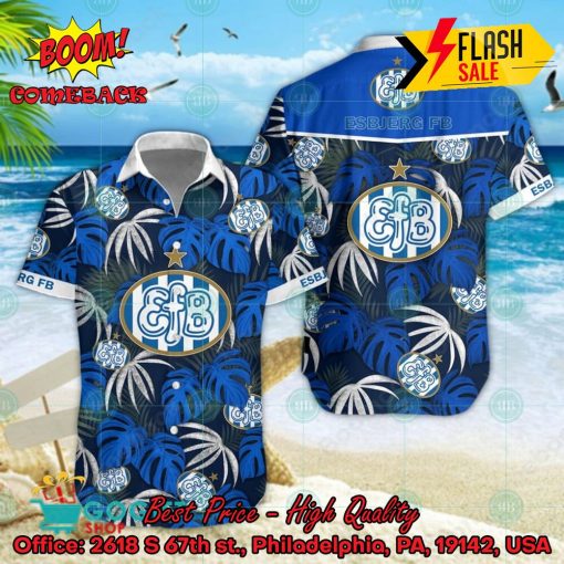 Esbjerg fB Big Logo Tropical Leaves Hawaiian Shirt And Shorts