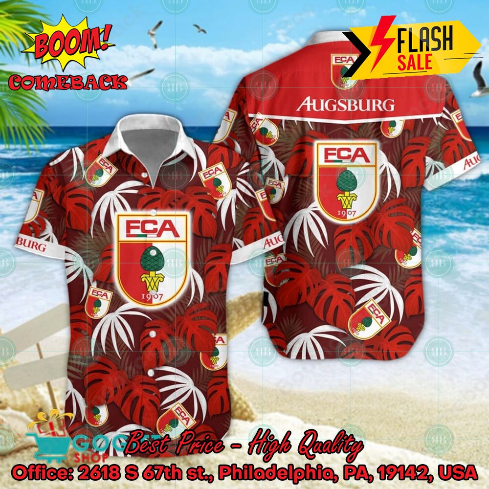 FC Augsburg Big Logo Tropical Leaves Hawaiian Shirt And Shorts