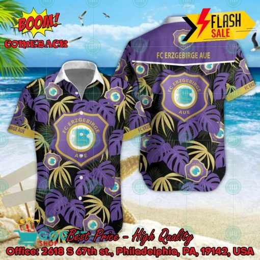 FC Erzgebirge Aue Big Logo Tropical Leaves Hawaiian Shirt And Shorts