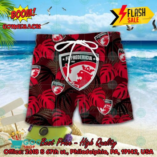 FC Fredericia Big Logo Tropical Leaves Hawaiian Shirt And Shorts