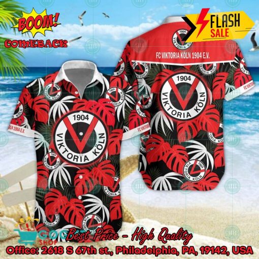 FC Viktoria Koln Big Logo Tropical Leaves Hawaiian Shirt And Shorts