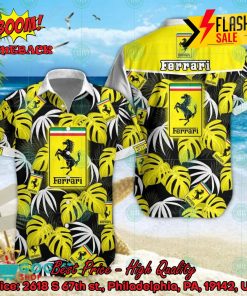 Ferrari Big Logo Tropical Leaves Hawaiian Shirt And Shorts