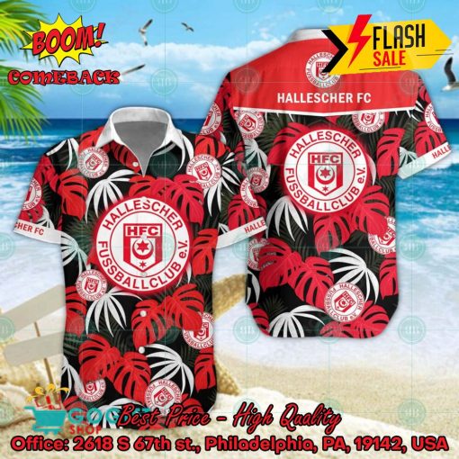 Hallescher FC Big Logo Tropical Leaves Hawaiian Shirt And Shorts