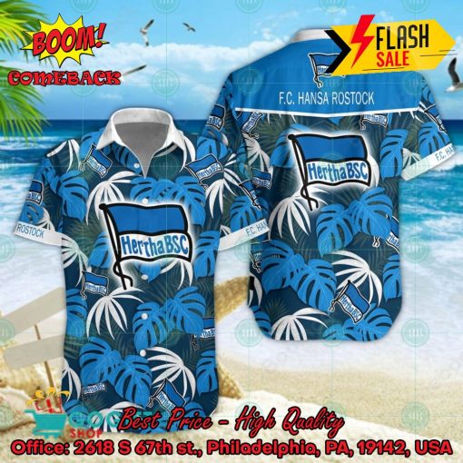 Hertha BSC Big Logo Tropical Leaves Hawaiian Shirt And Shorts