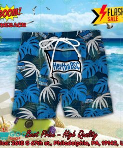 hertha bsc big logo tropical leaves hawaiian shirt and shorts 2 djdlp