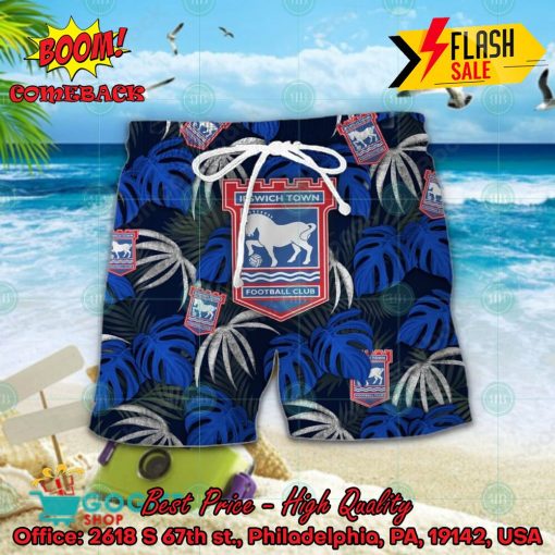 Ipswich Town FC Big Logo Tropical Leaves Hawaiian Shirt And Shorts