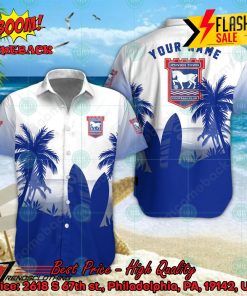 Ipswich Town FC Palm Tree Surfboard Personalized Name Button Shirt